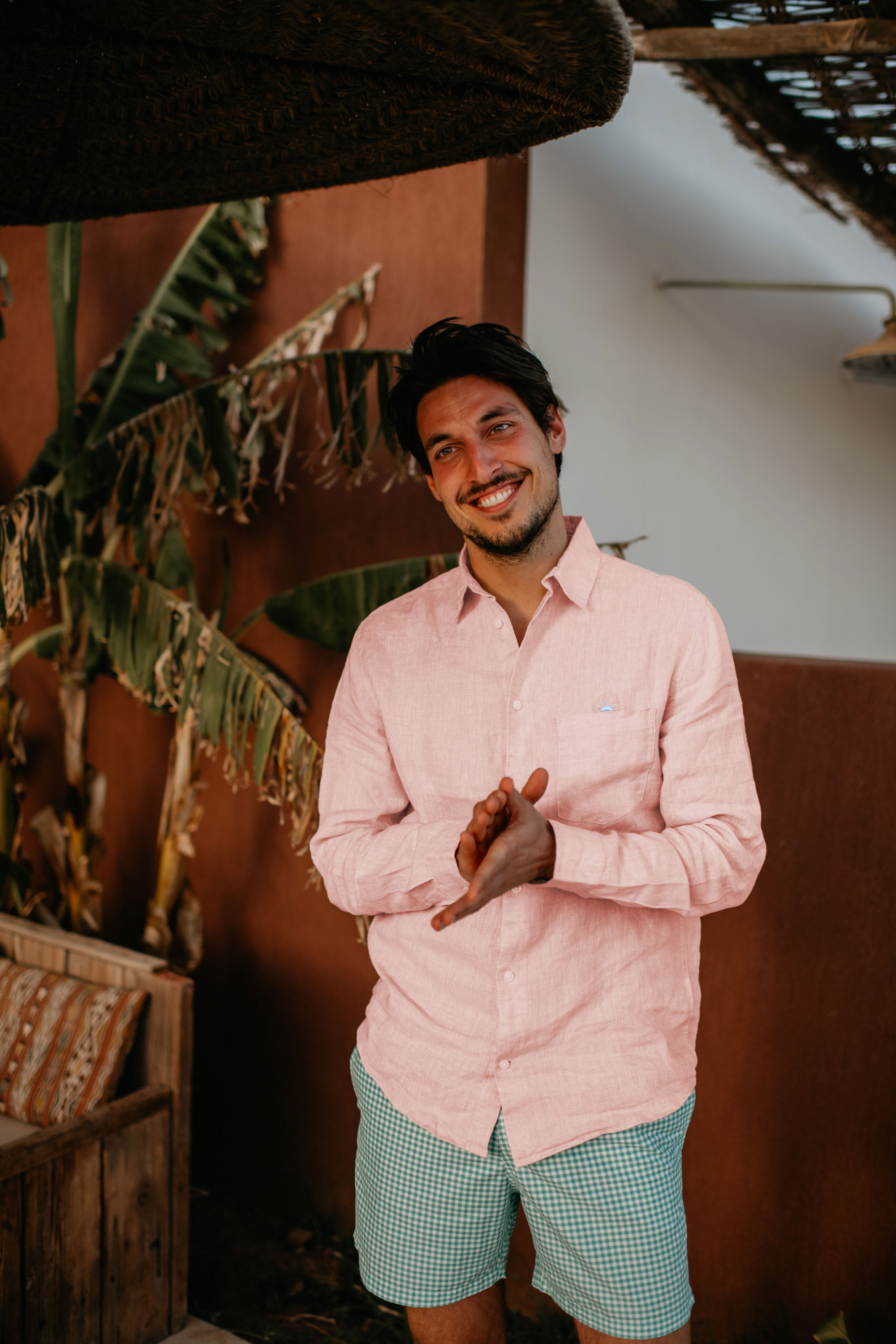 Ella and Rapha Sunrise camicia uomo rosa in lino