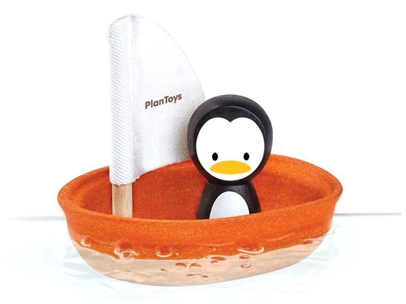 Plan Toys Barca a Vela Pinguino gioco bagnetto legno