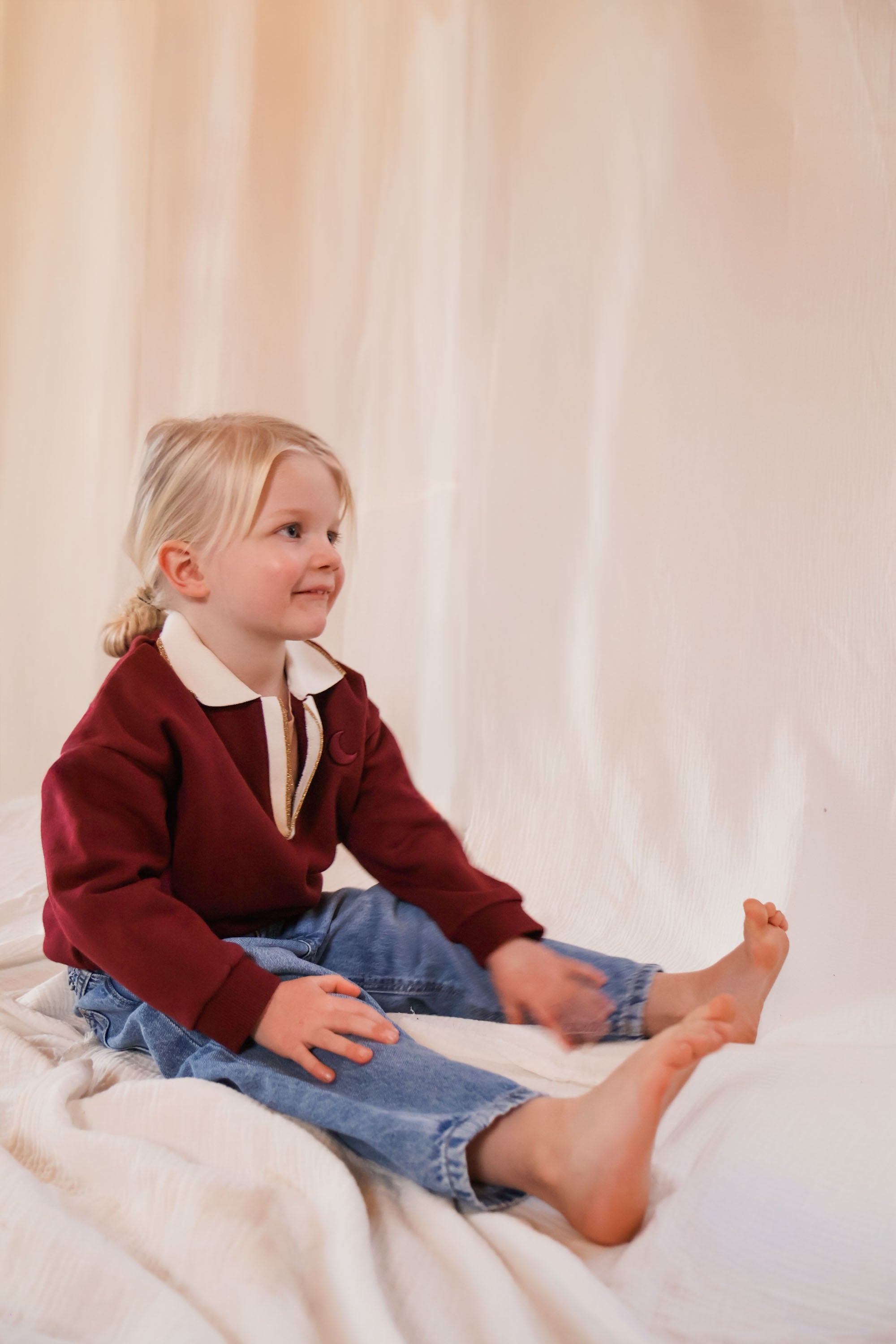 Ella and Rapha Moon felpa polo bordeaux bambina in cotone