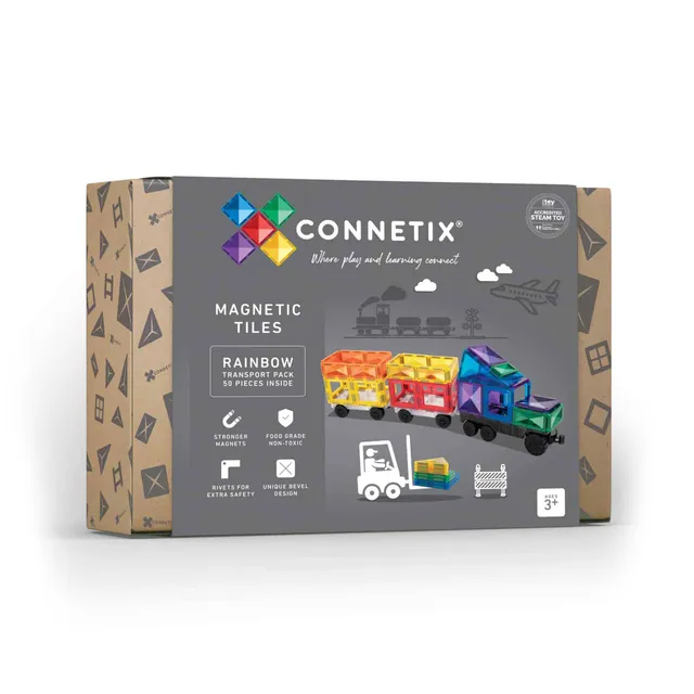 Connetix Transport Pack costruzioni magnetiche 50 pezzi con ruote