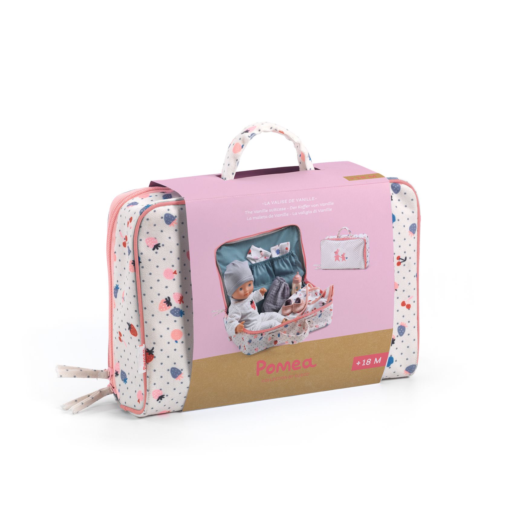 Djeco Pomea Baby Vanille bambola valigia viaggio 32 cm