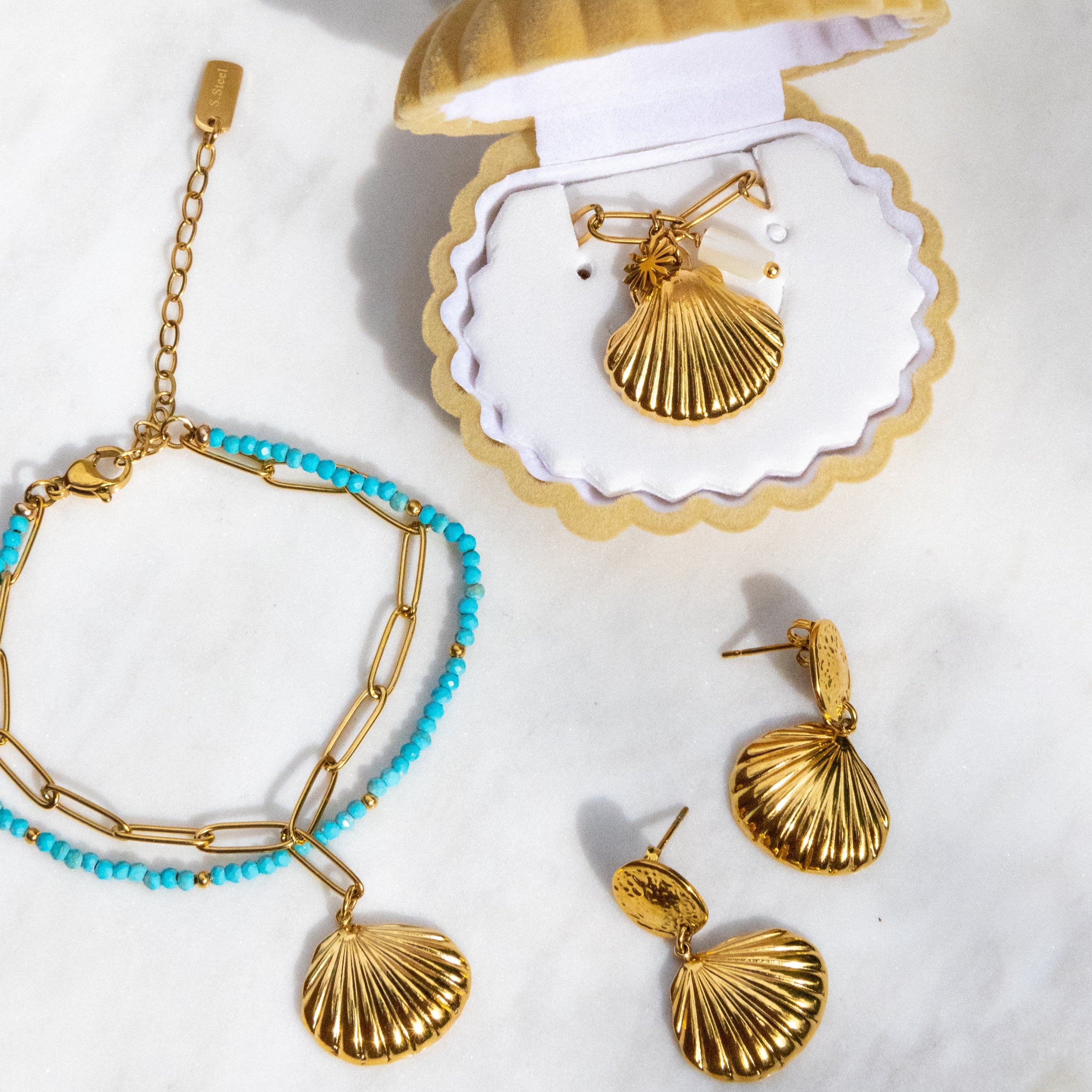 Ella and Rapha Double Pearls Shell bracciale oro conchiglia acciaio
