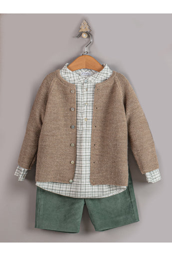 Mebi camicia a quadri bambino cotone beige verde