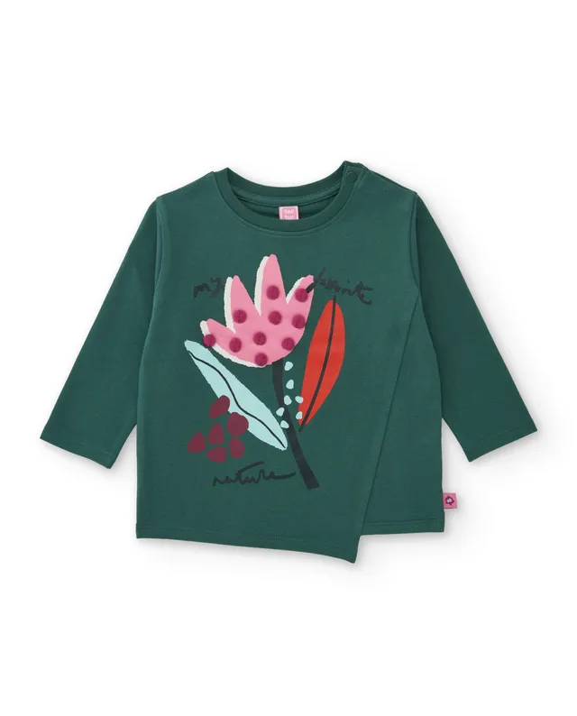Tuc Tuc maglia bambina verde fiori pompon manica lunga