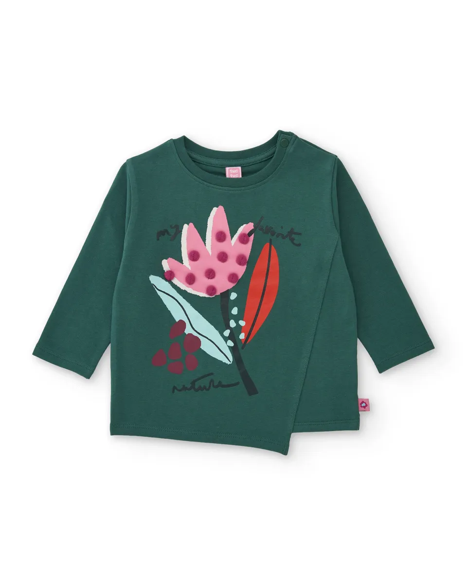 Tuc Tuc maglia bambina verde fiori pompon manica lunga
