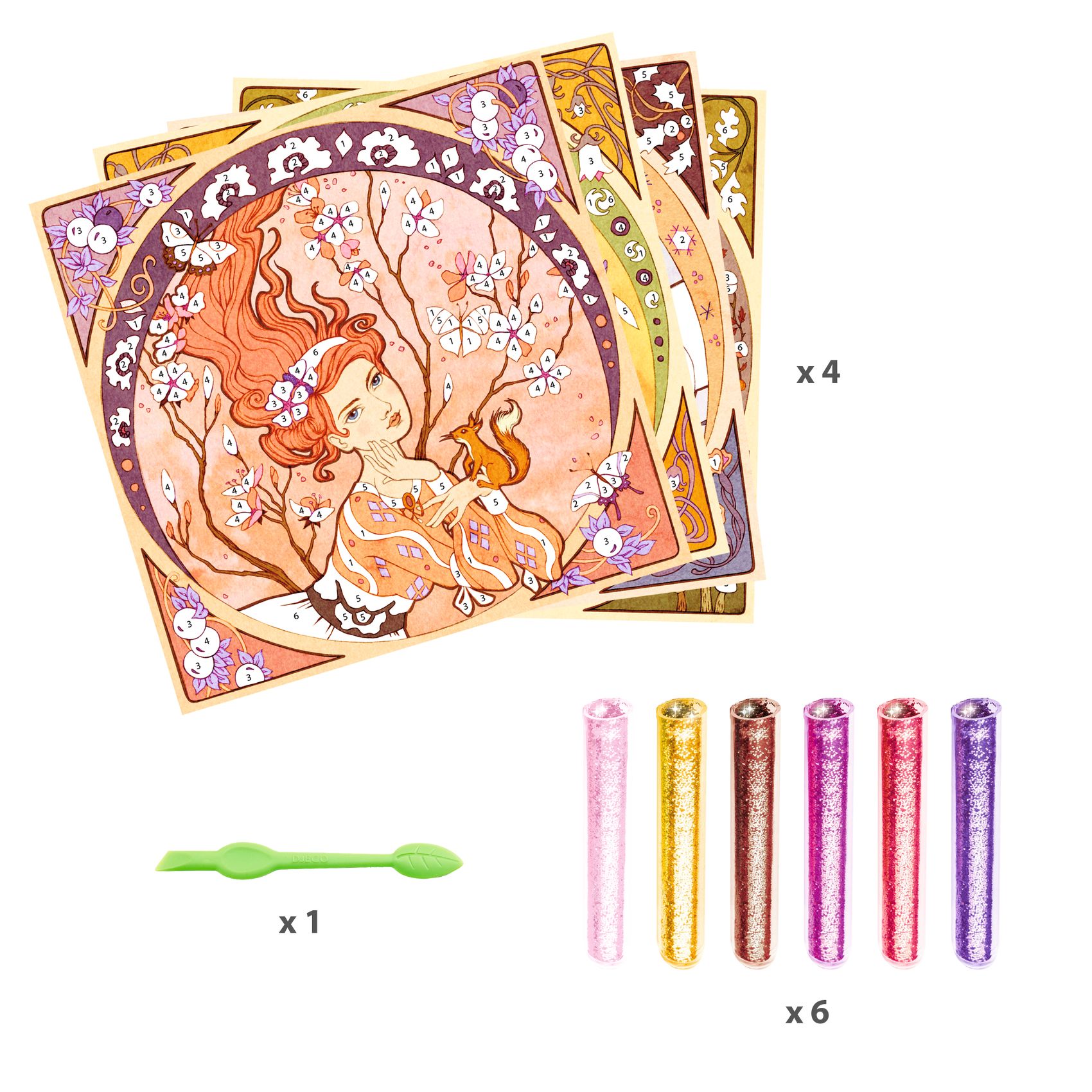 Djeco Inspired by Mucha set artistico pittura glitter 4 quadri