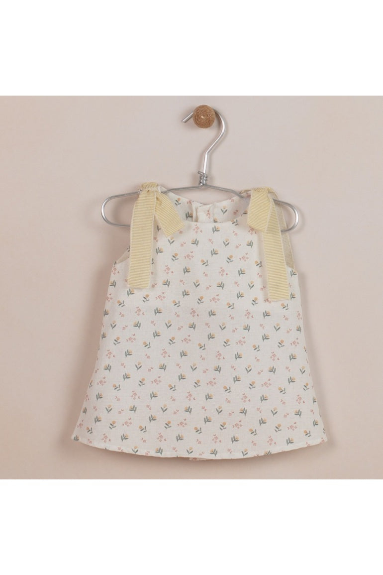 Mebi vestito fiori fiocco giallo cotone bambina
