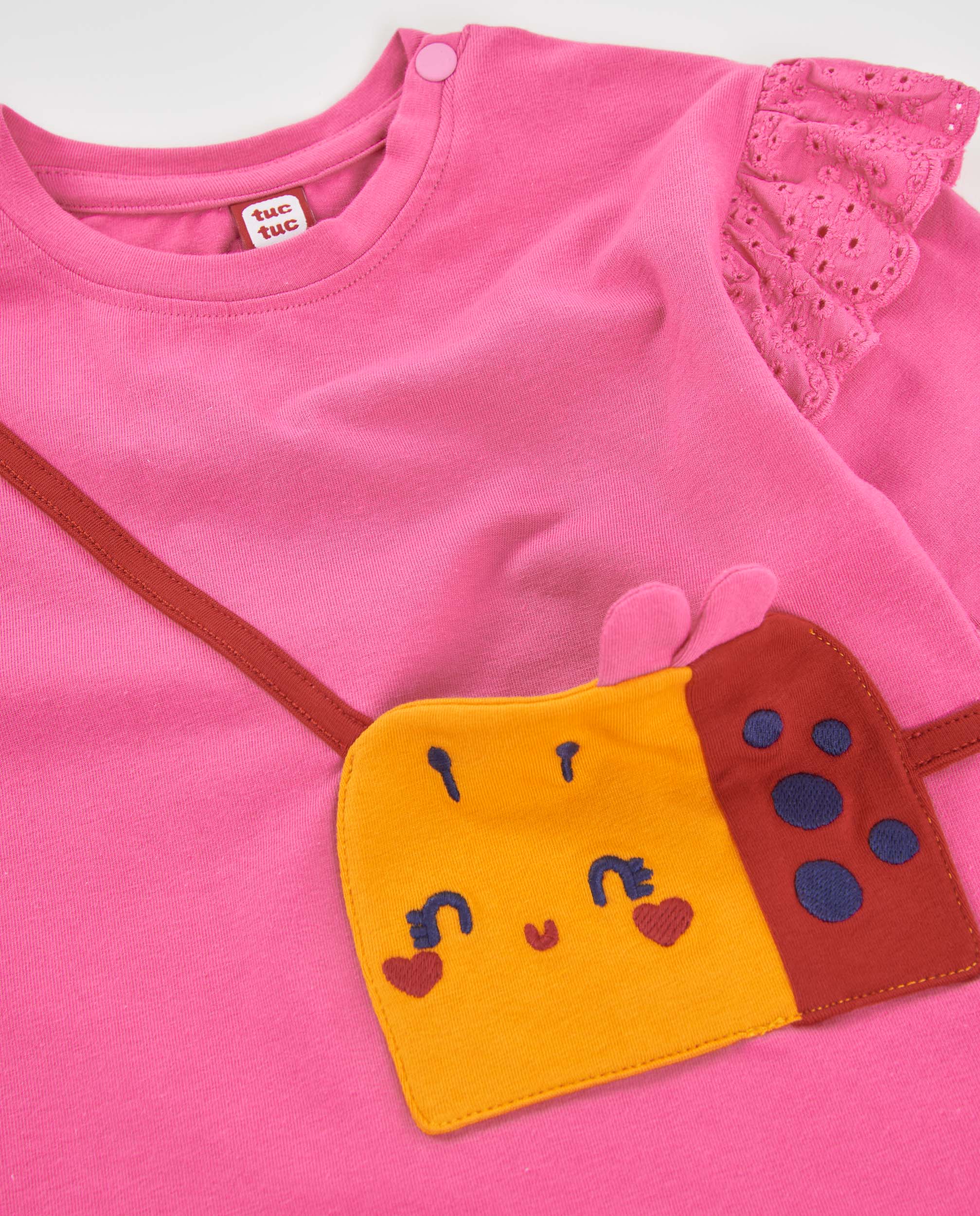 Tuc Tuc Good Wood maglietta rosa volant borsa