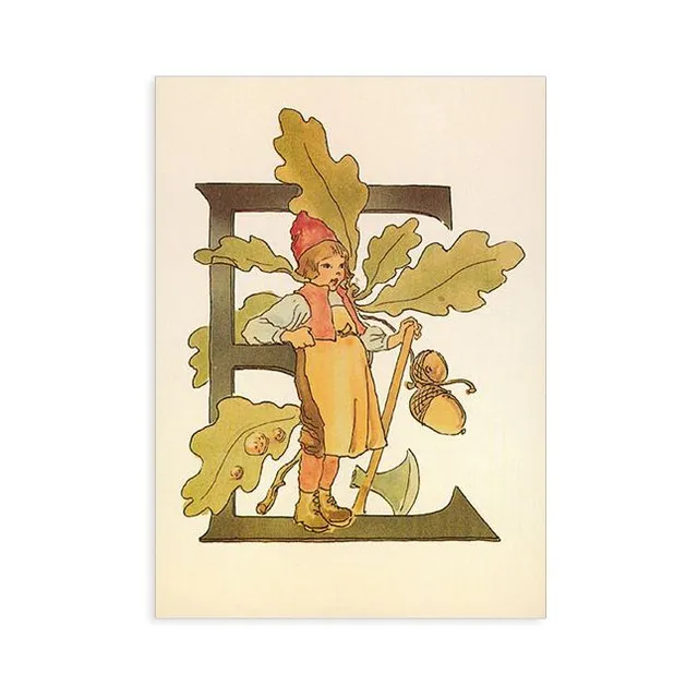 Ottilia Adelborg Alfabeto fiorito cartolina lettera E 10,5x15