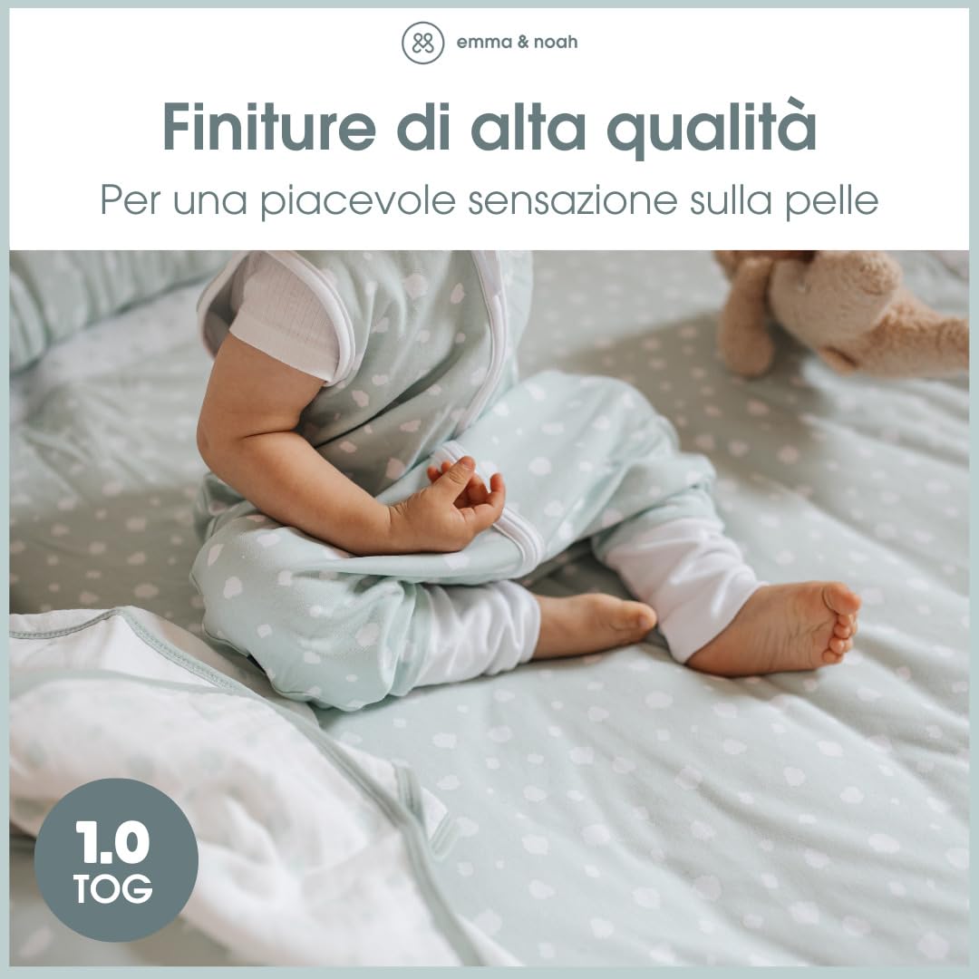 emma & noah punti menta sacco nanna con piedi 90 cm cotone bio