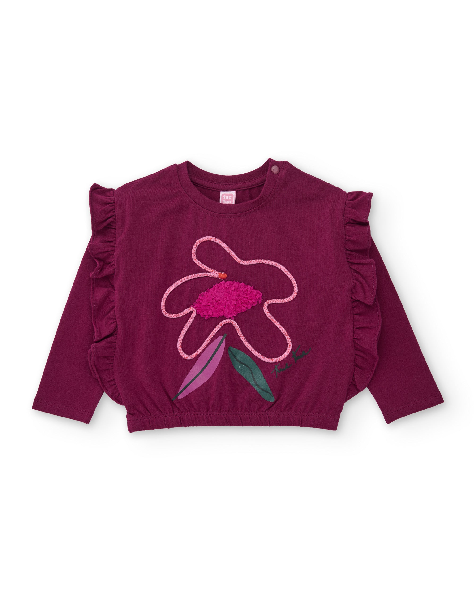 Tuc Tuc maglietta bambina bordeaux volant fiori