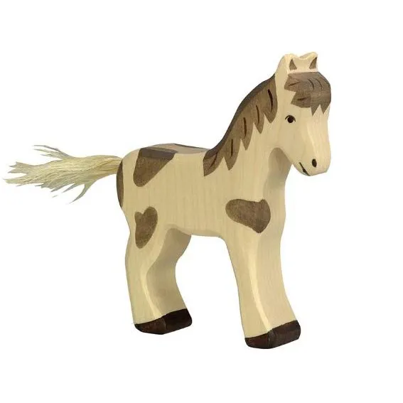 Holztiger Puledro Pezzato figura in legno dipinta a mano