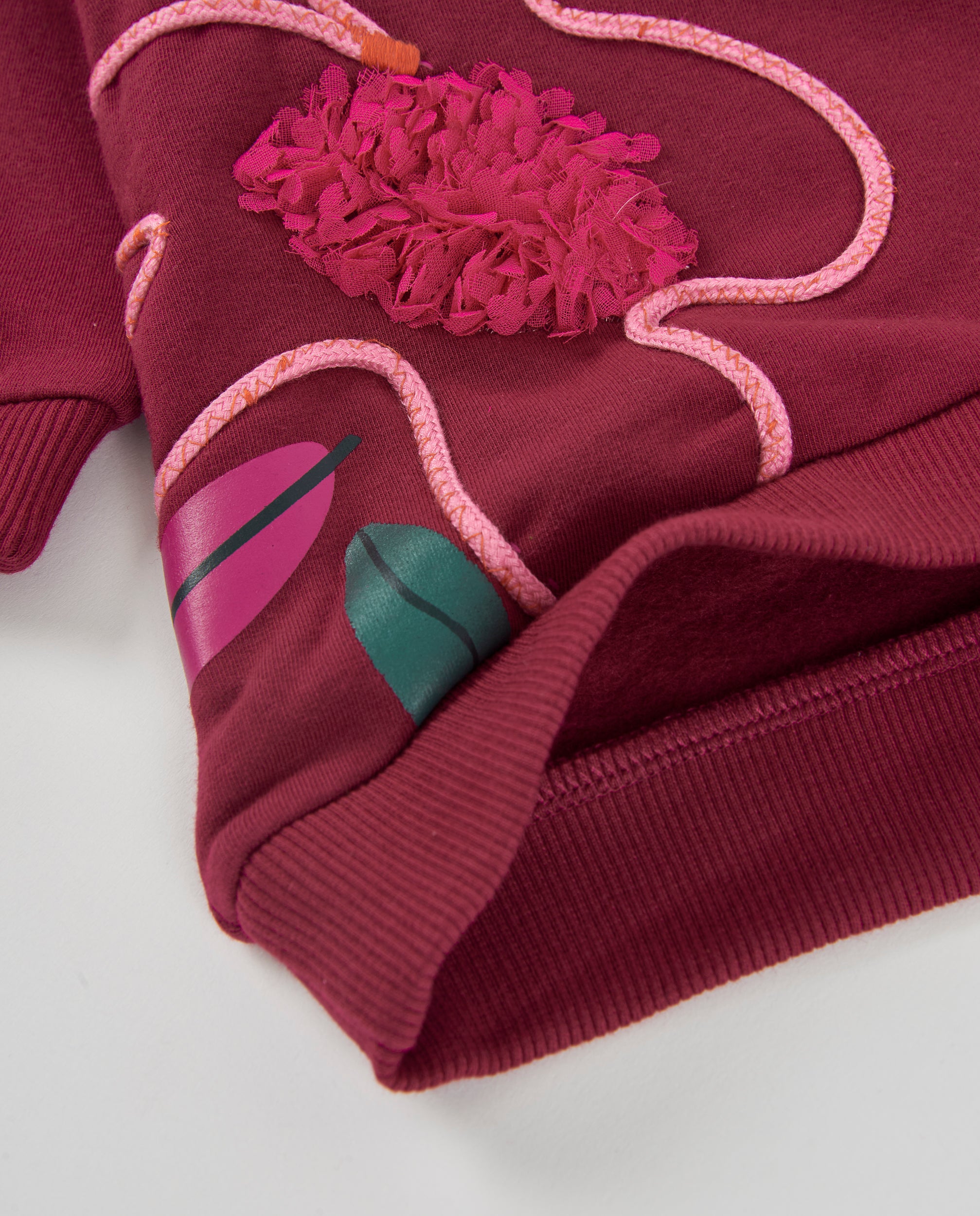 Tuc Tuc vestito felpa cappuccio fiori bordeaux