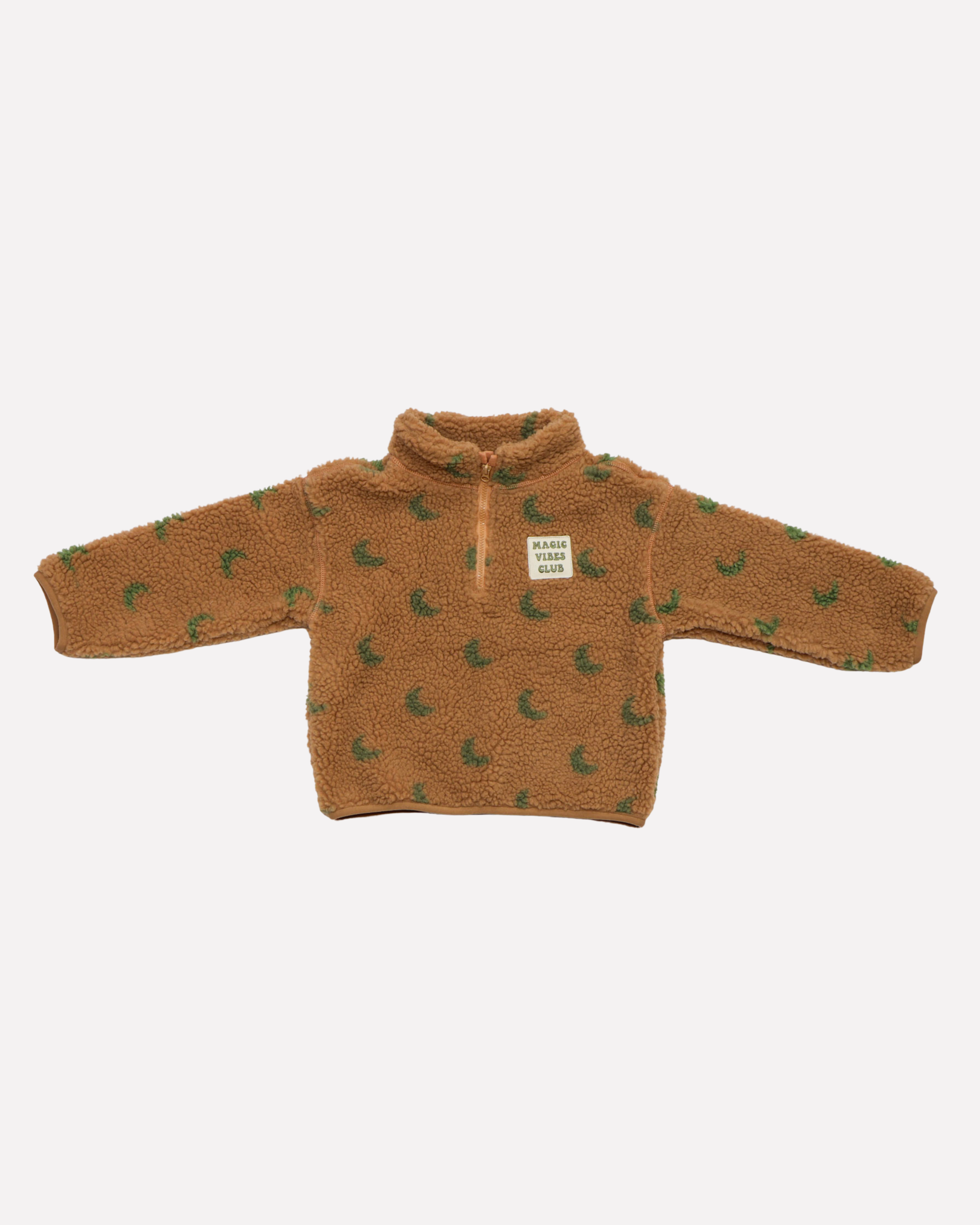 Ella and Rapha Moon felpa bambino beige verde mezza zip