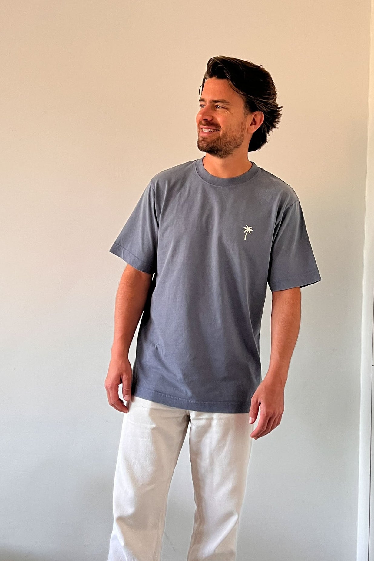 Ella and Rapha Palmtree t-shirt grigia loose fit cotone