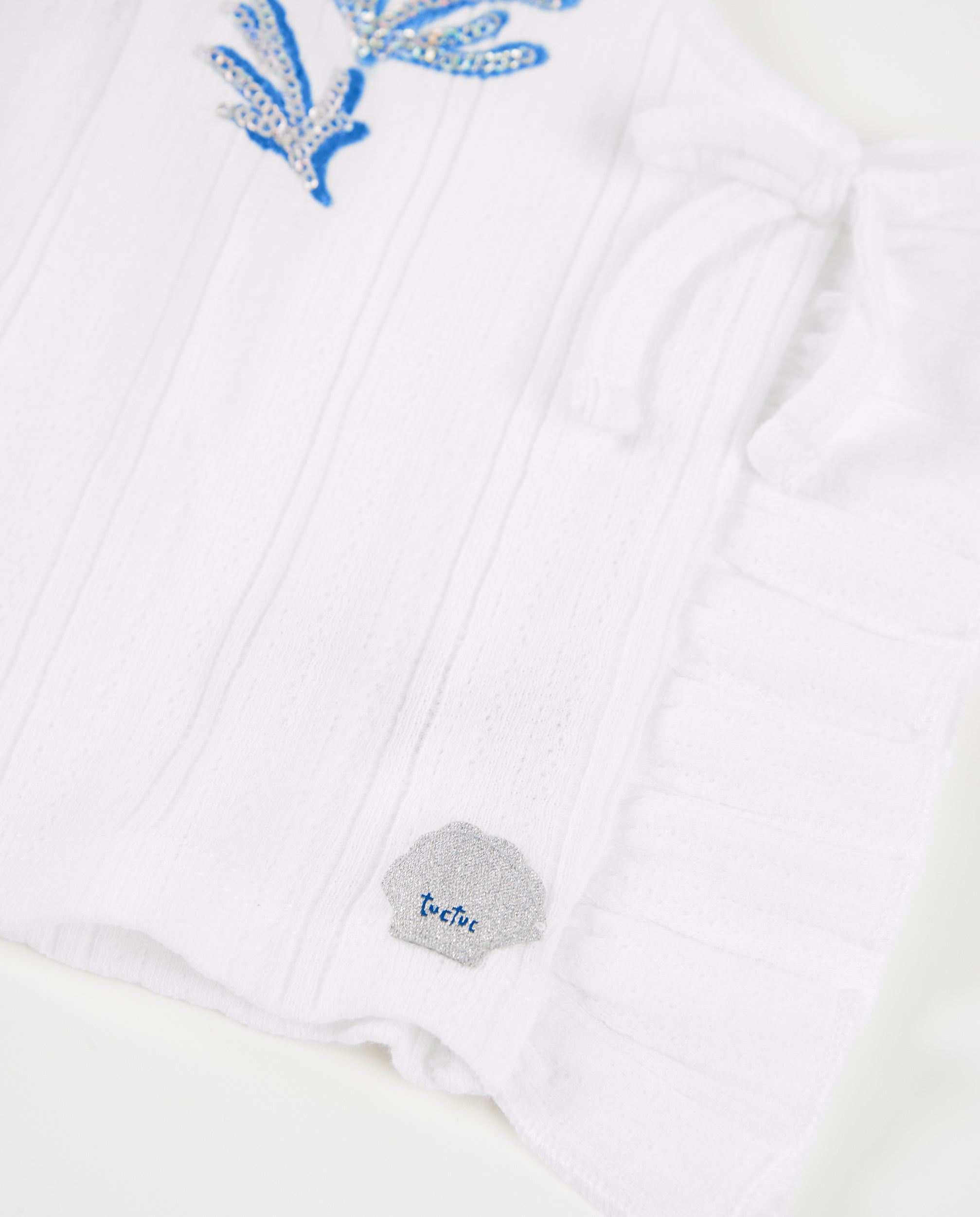 Tuc Tuc top bimba bianco paillettes blu con lacci