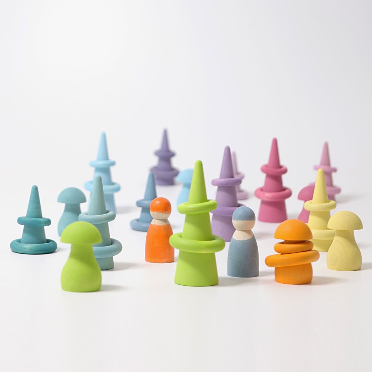 Grimm's Building Rings Rainbow Pastel anelli legno 24 pezzi