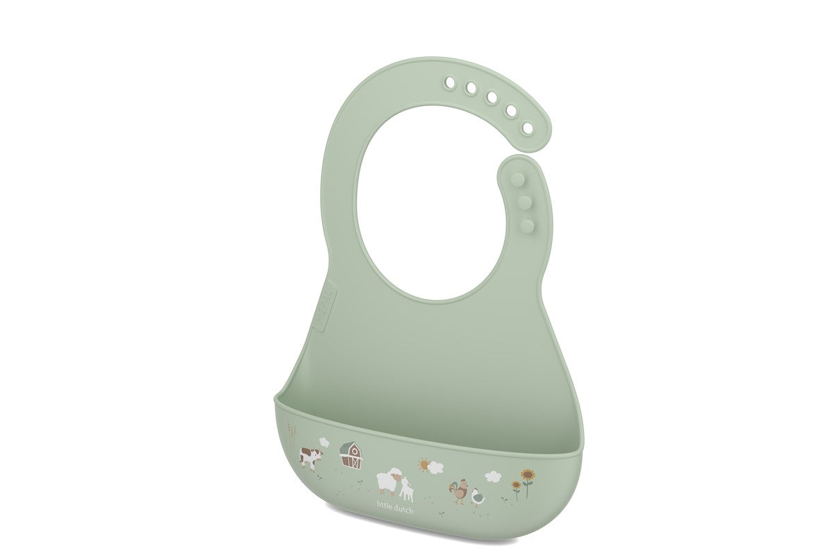Little Dutch Little Farm bavaglino silicone tasca verde
