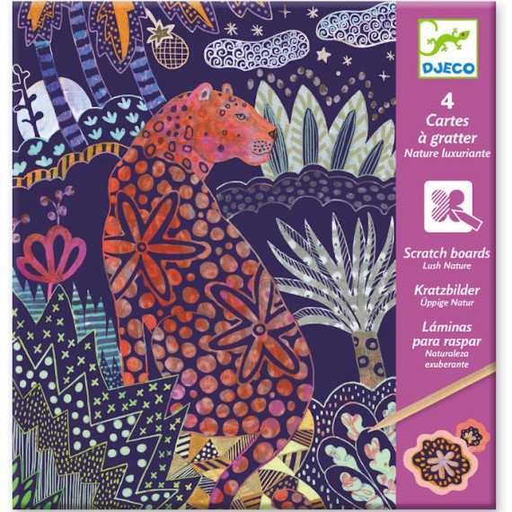 Djeco Lush Nature carte da grattare set 4 carte + pennino