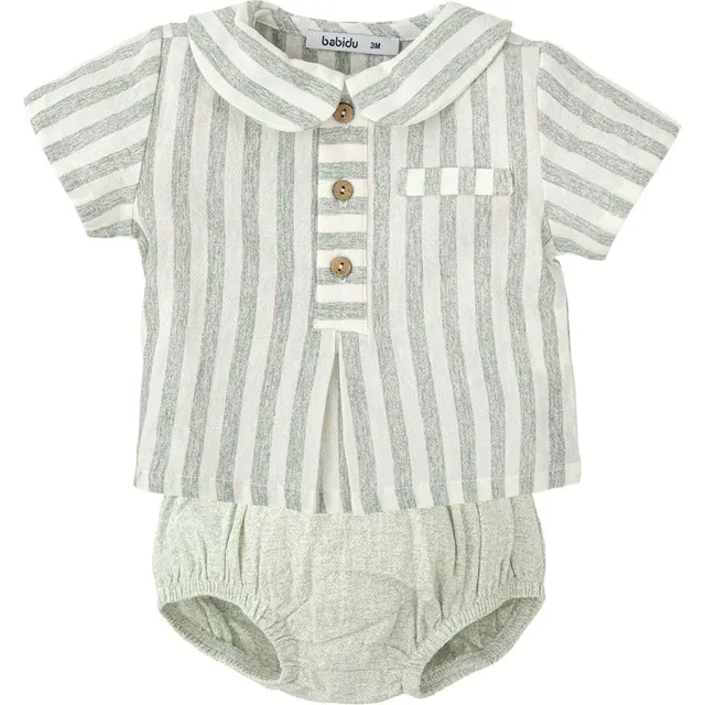 Babidu set camicia a righe e culotte liscia 12 mesi in cotone