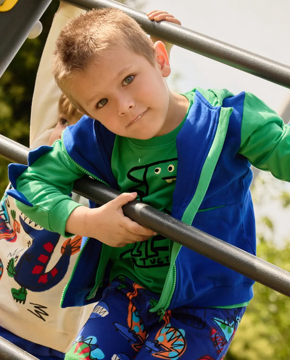 Tuc Tuc Dino Roll tuta in pile blu con zip