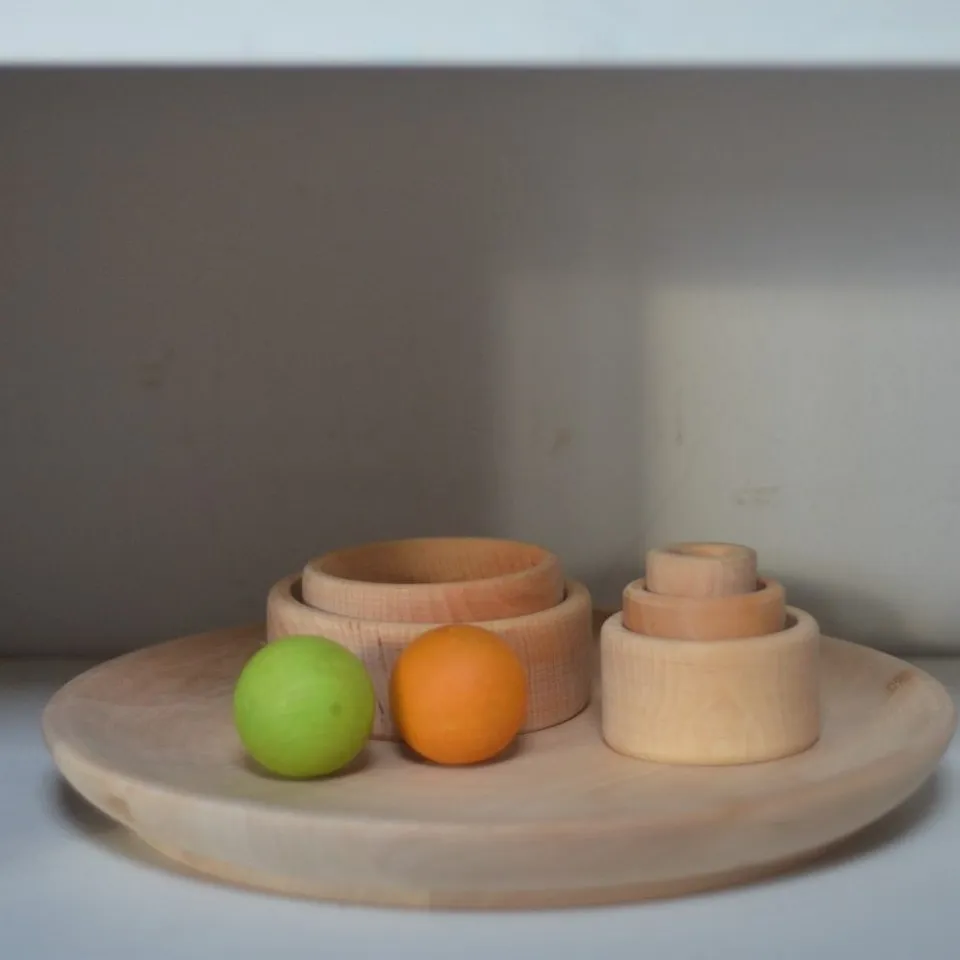 Vassoio rotondo legno naturale 30 cm per attività montessori