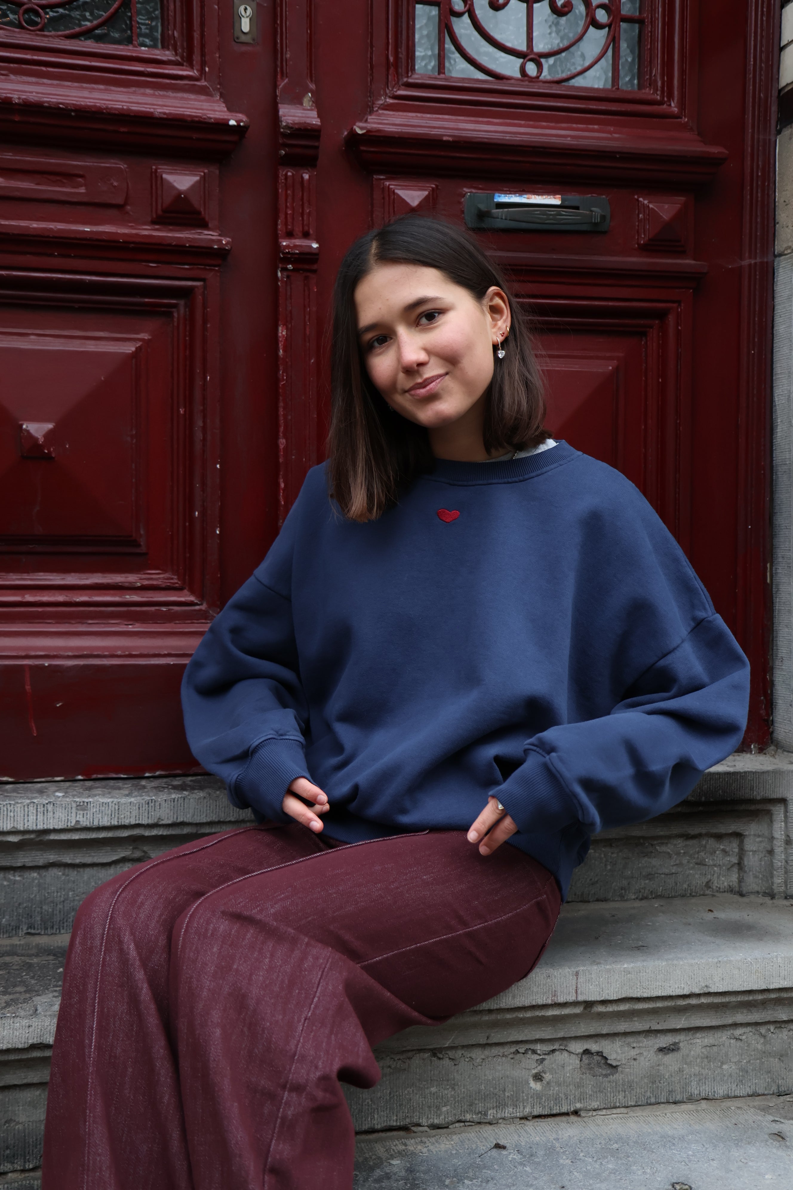 Ella and Rapha Heart felpa donna blu inchiostro loose fit