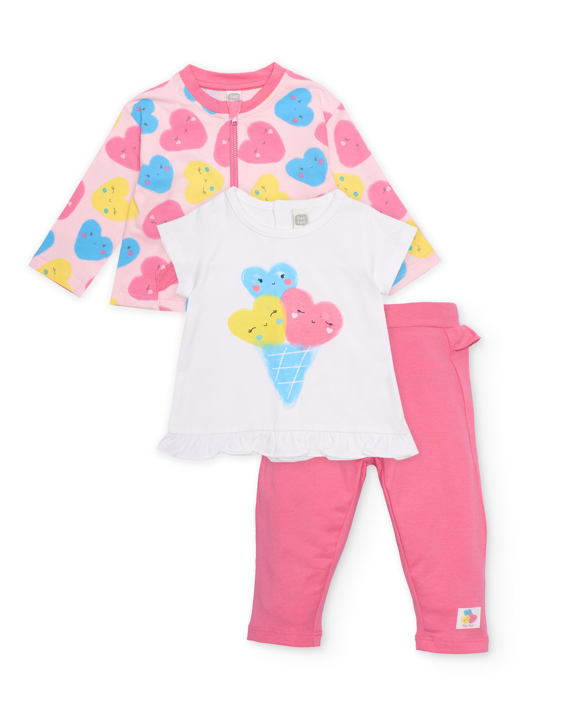 Tuc Tuc completo 3 pezzi neonata rosa cuori gelato