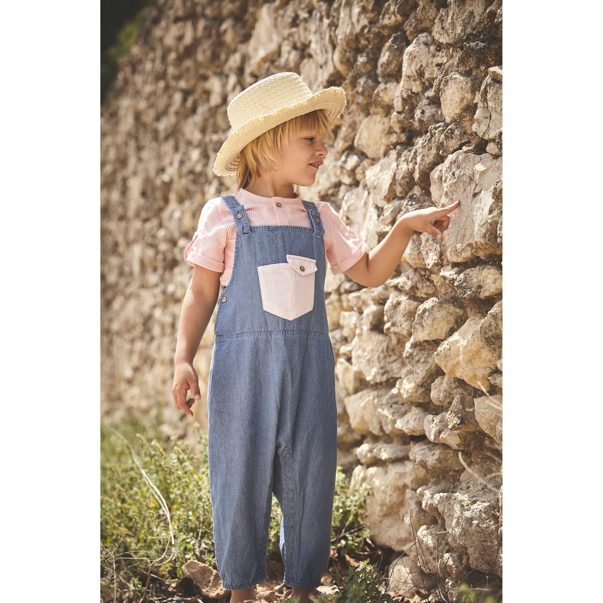 Babidu set t-shirt righe rosa e salopette jeans 24 mesi cotone