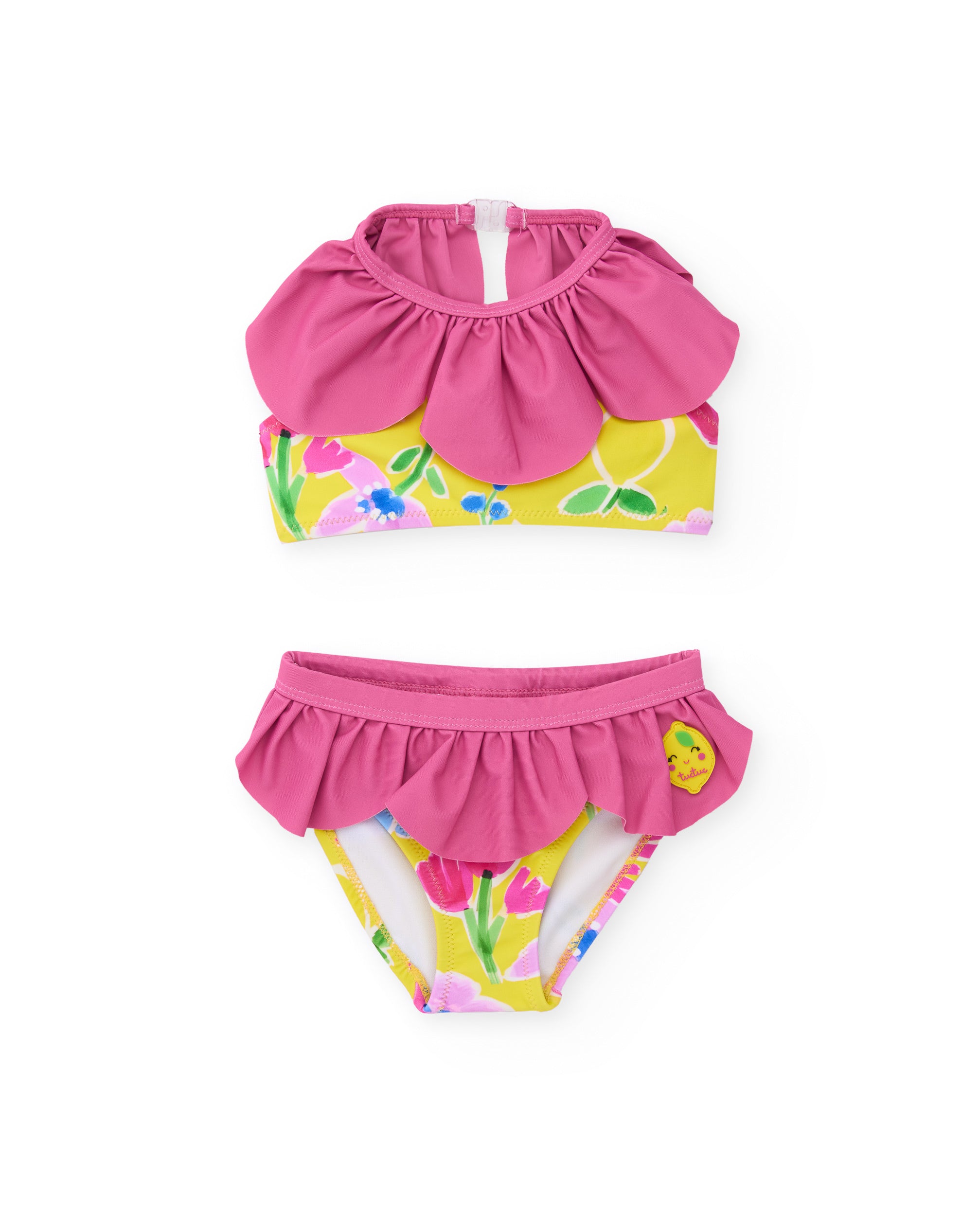 Tuc tuc bikini bambina giallo con volant rosa