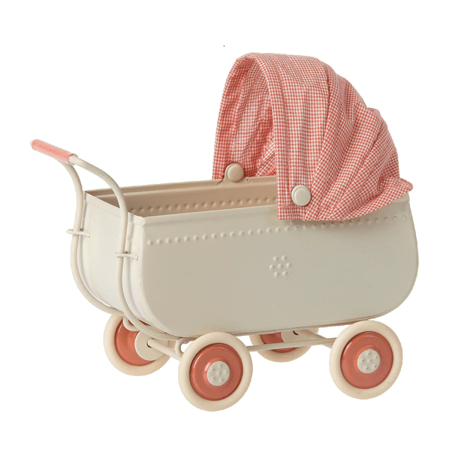 Maileg Carrozzina rosa accessorio topi metallo sacco nanna