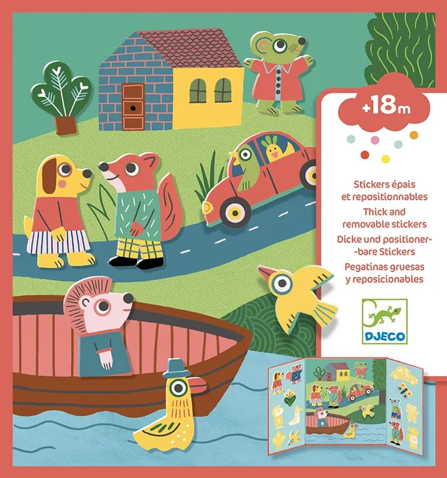 Djeco Set Viaggio Stickers Riposizionabili Animali 14 Pezzi
