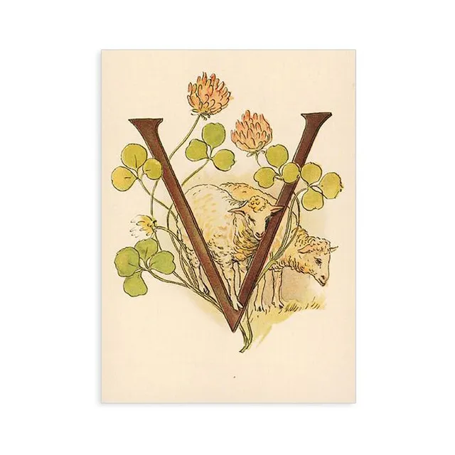Ottilia Adelborg Alfabeto Fiorito Cartolina Lettera V