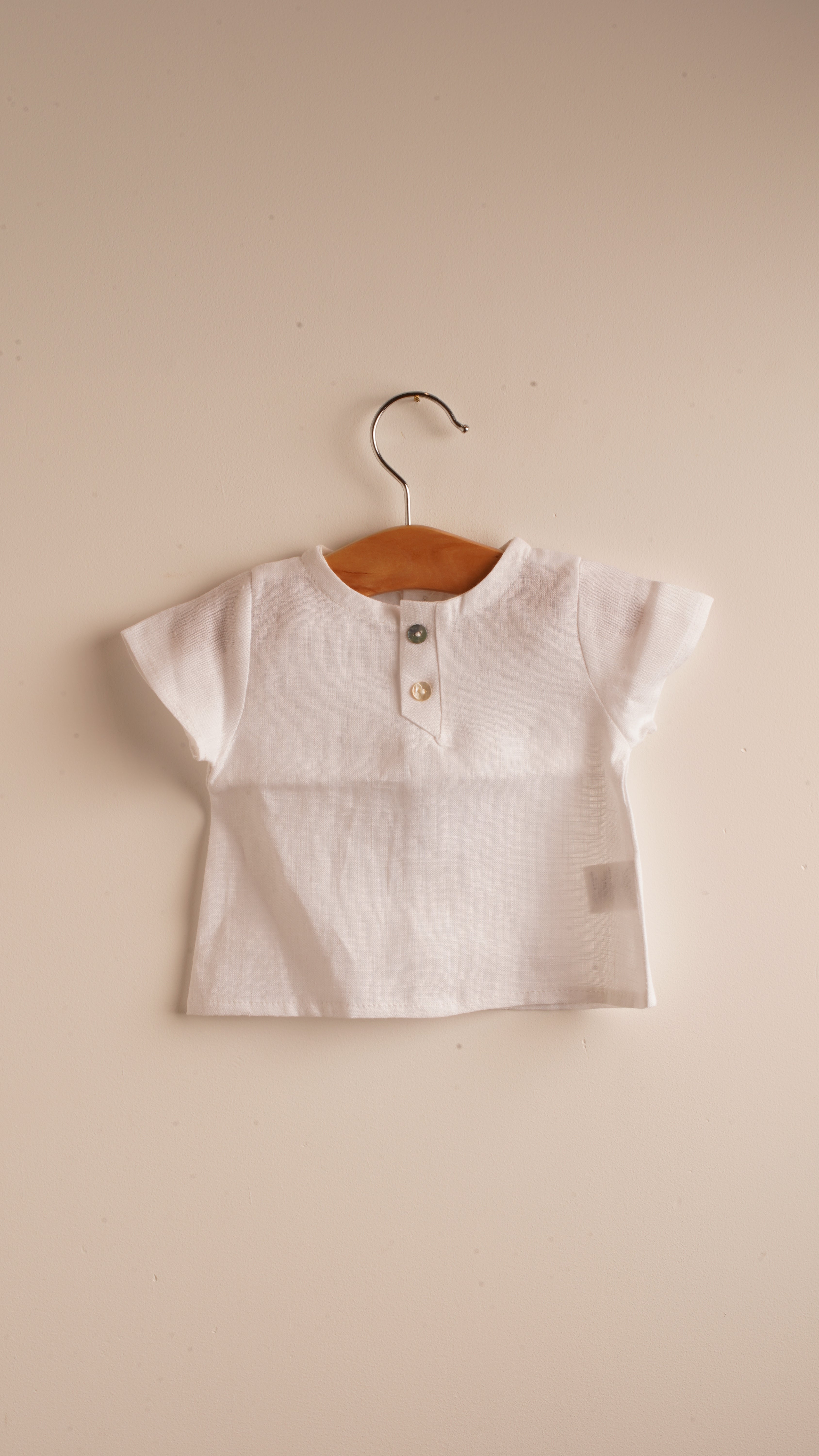 Mebi camicia neonato lino bianca bottoni nacre