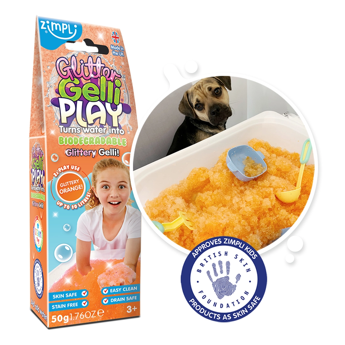 Zimpli Kids Gelli Play Glitter gel sensoriale arancio 50 g