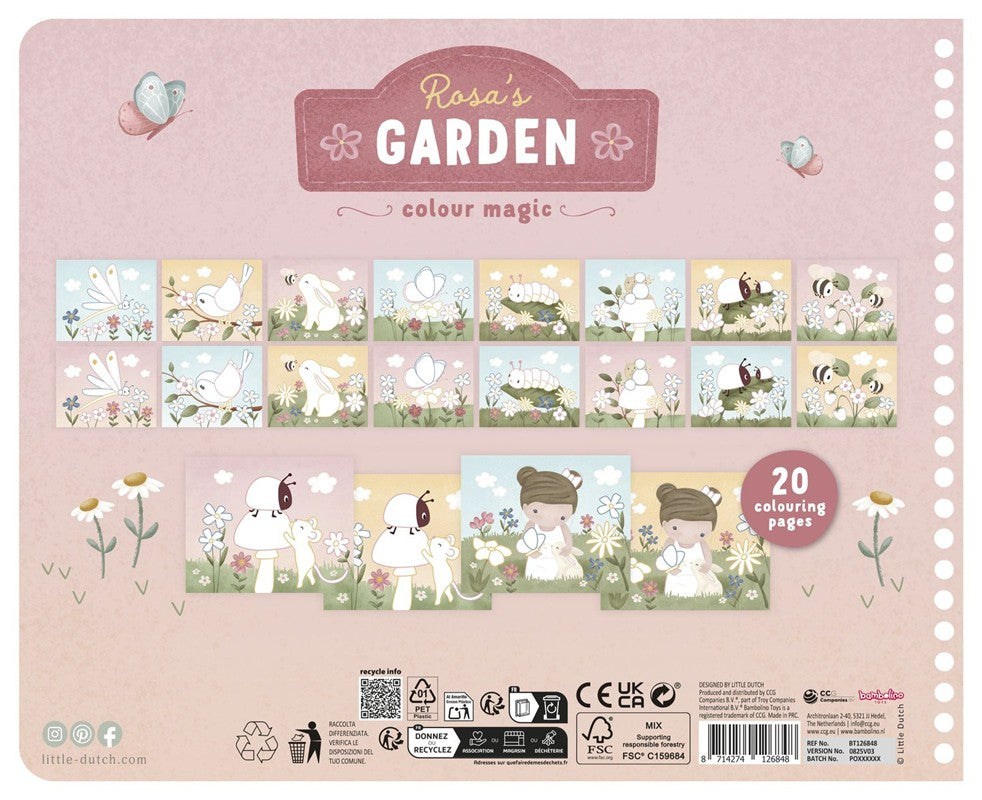 Little Dutch Rosa libro da colorare con matite giardino