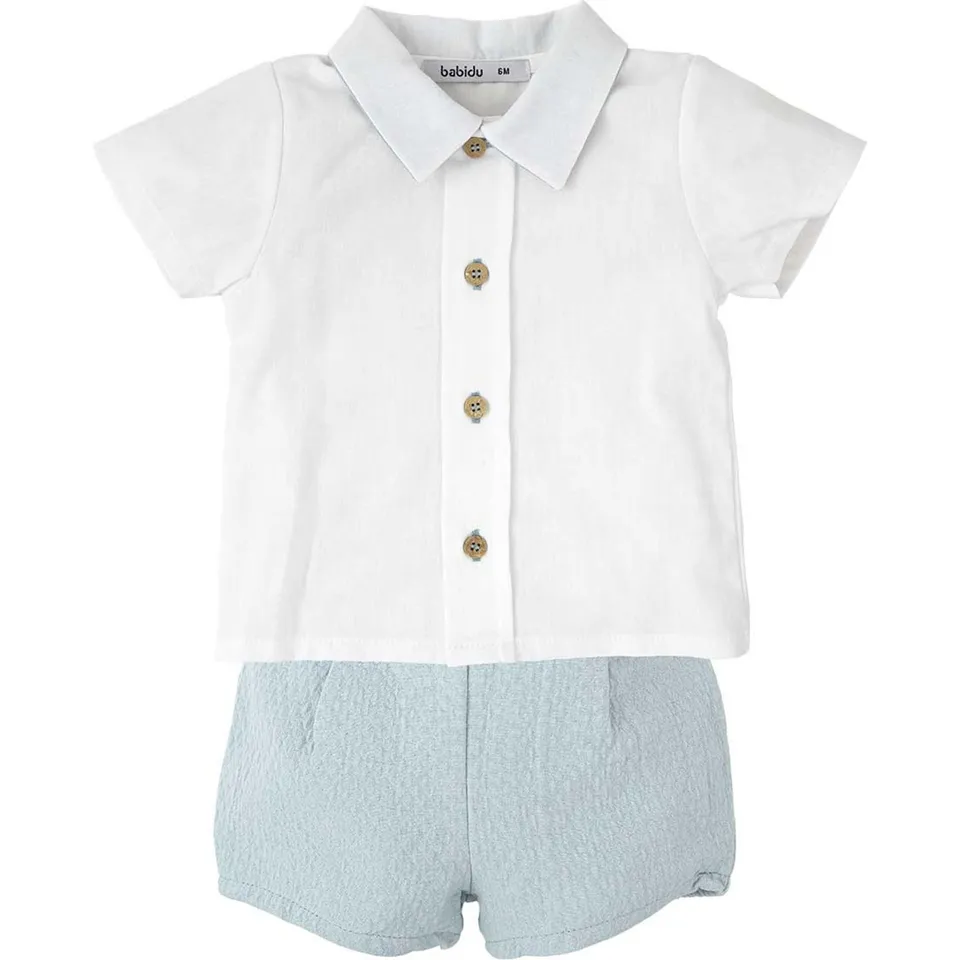 Babidu completino camicia bianca neonato 9 mesi cotone