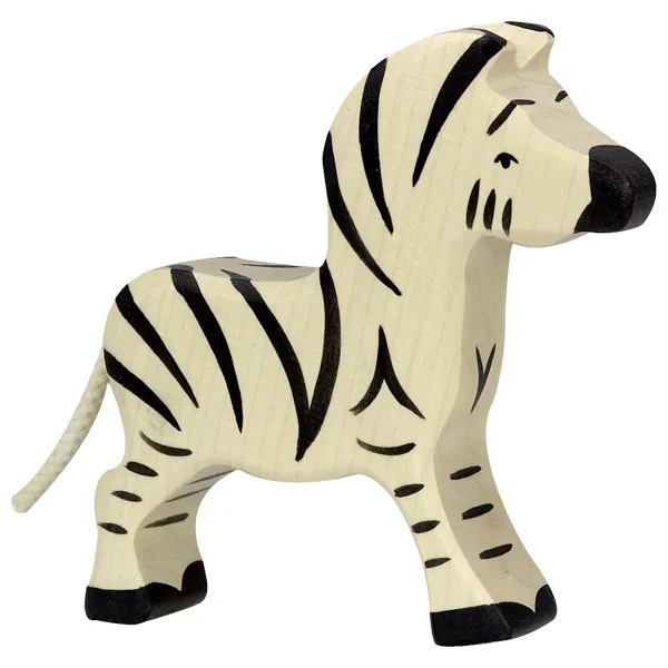 Holztiger Zebra piccola figura in legno dipinta a mano