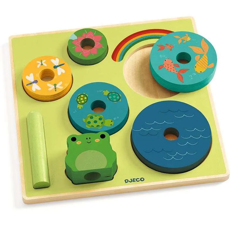 Djeco Frog 2in1 puzzle forme e impilabile legno 12 mesi