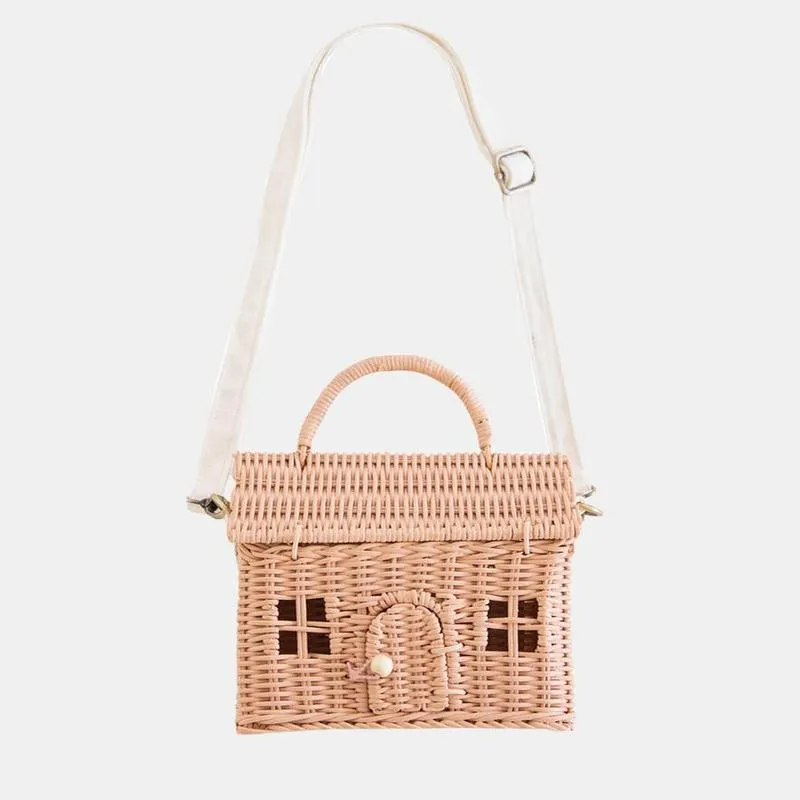 OlliElla Casa Bag borsa rattan rose 22x19 cm