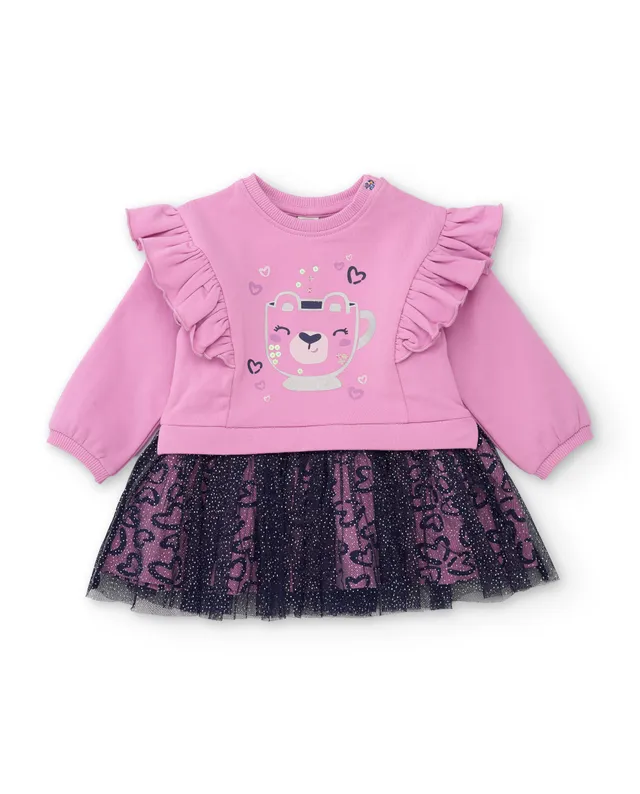 Tuc Tuc vestito bambina rosa felpa balze e tulle