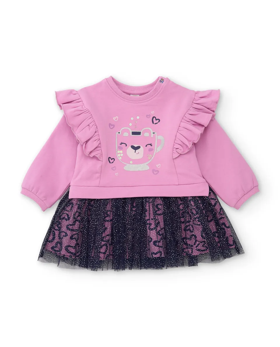 Tuc Tuc vestito bambina rosa felpa balze e tulle