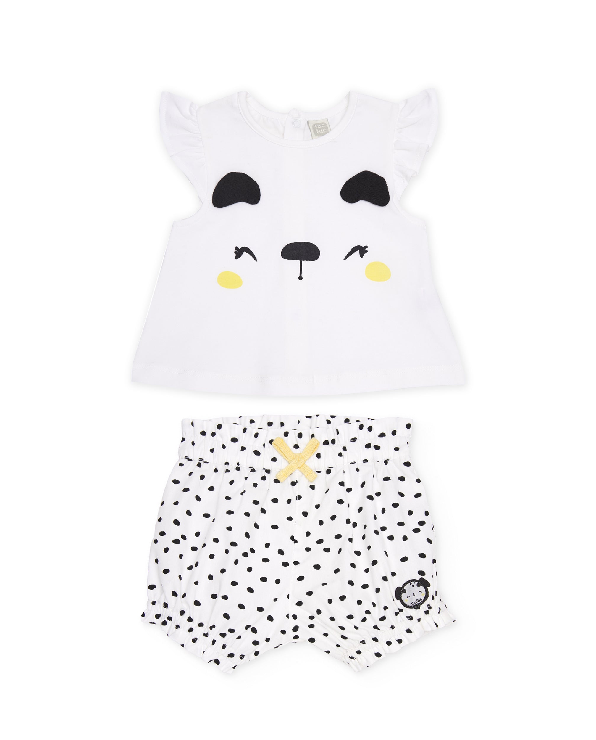 Tuc Tuc completo neonata pois maglietta shorts bianco
