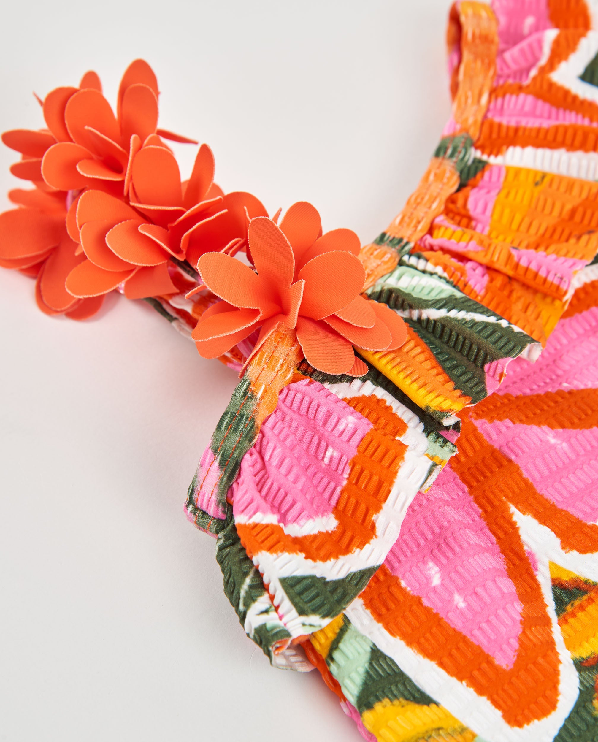 Tuc Tuc costume intero bambina arancione monospalla fiori