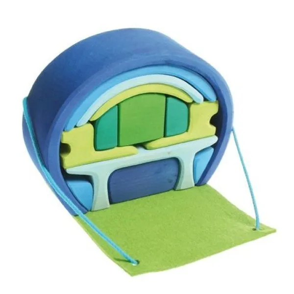 Grimm's Casa Bambole Impilabile Gioco Legno Verde-Blu