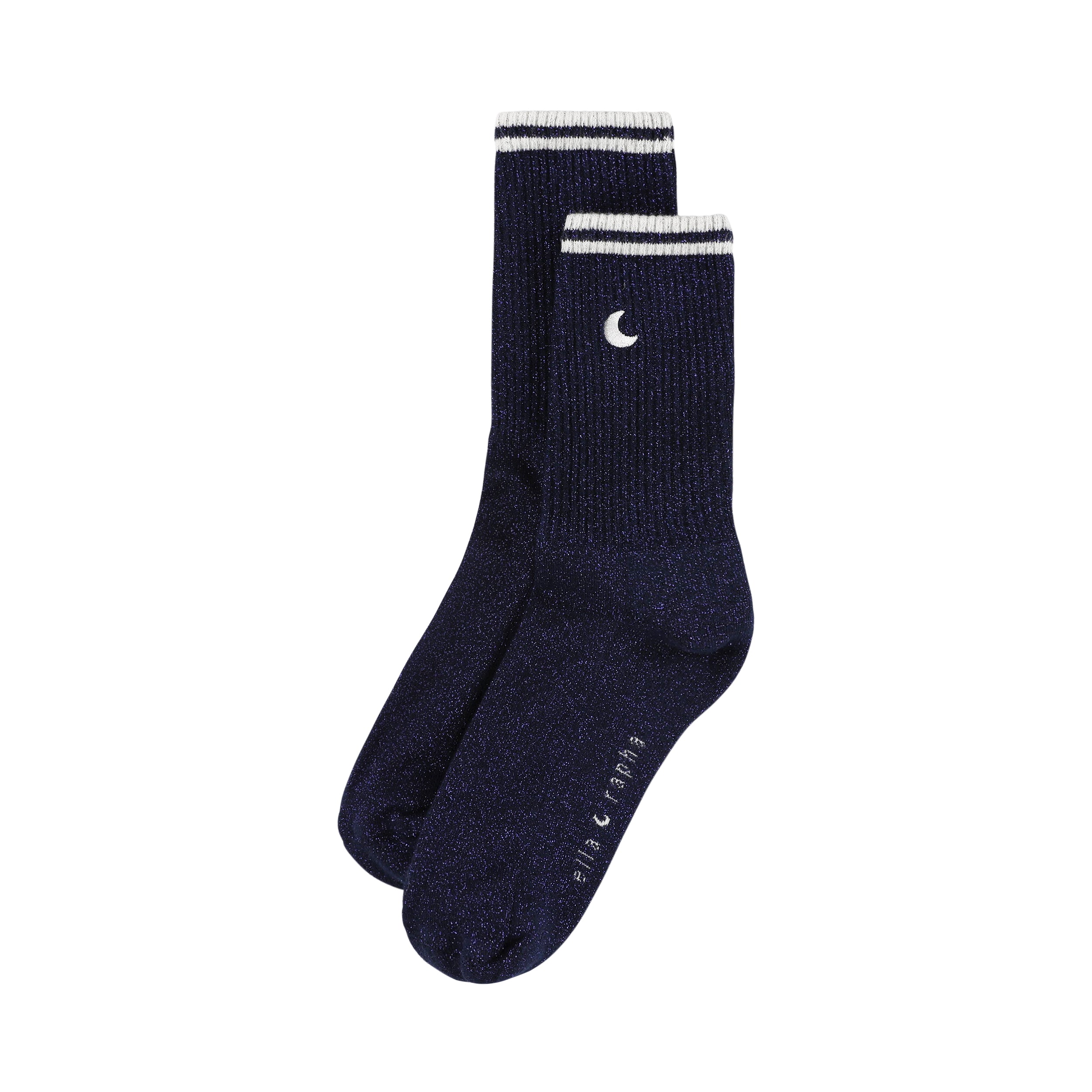 Ella and Rapha Moon calze blu glitter cotone donna
