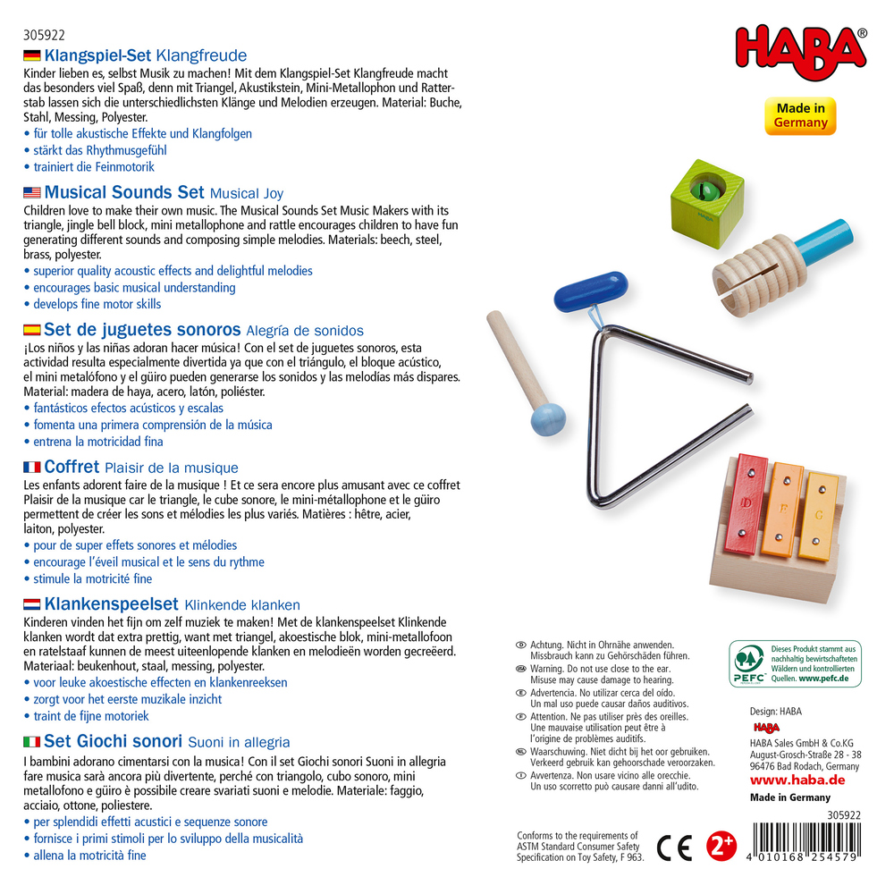 HABA Giochi Sonori set strumenti percussione legno 2 anni