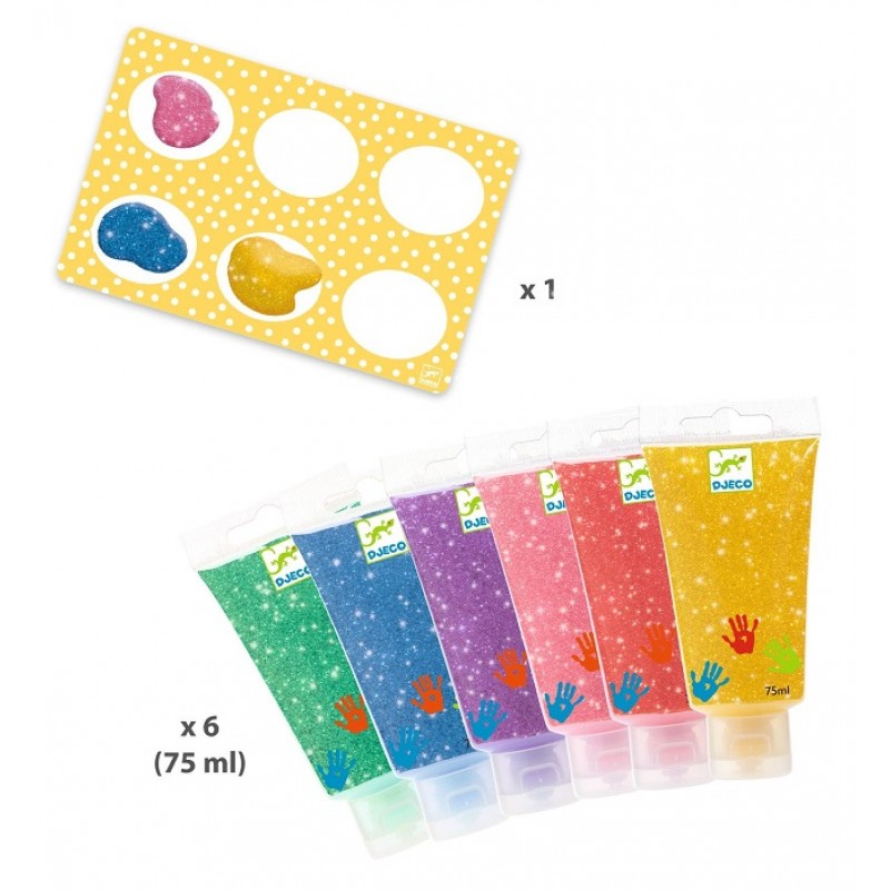 Djeco colori a dita glitter set 6 tubetti 75 ml