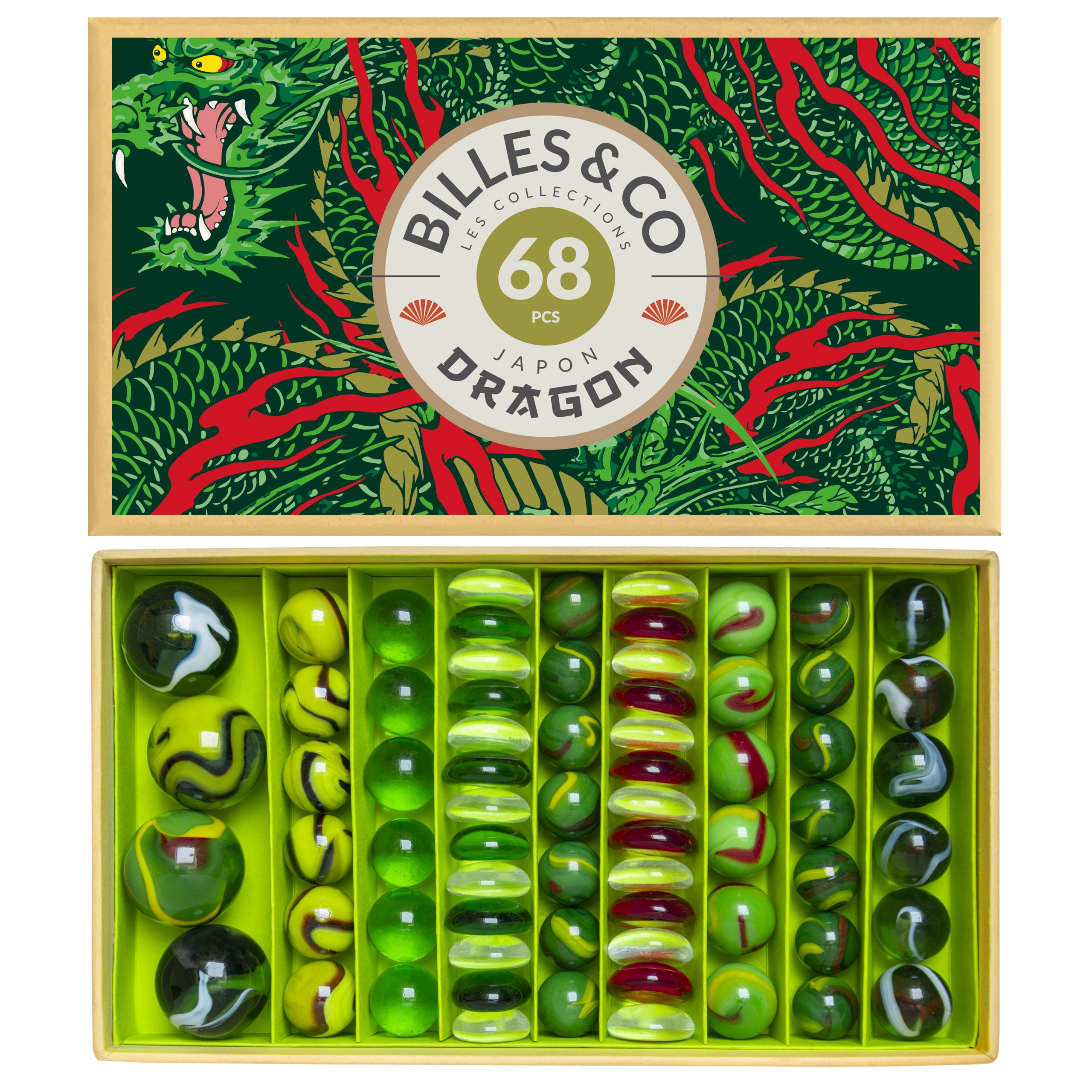 Billes & Co Dragon Jade scatola biglie vetro 68 pezzi