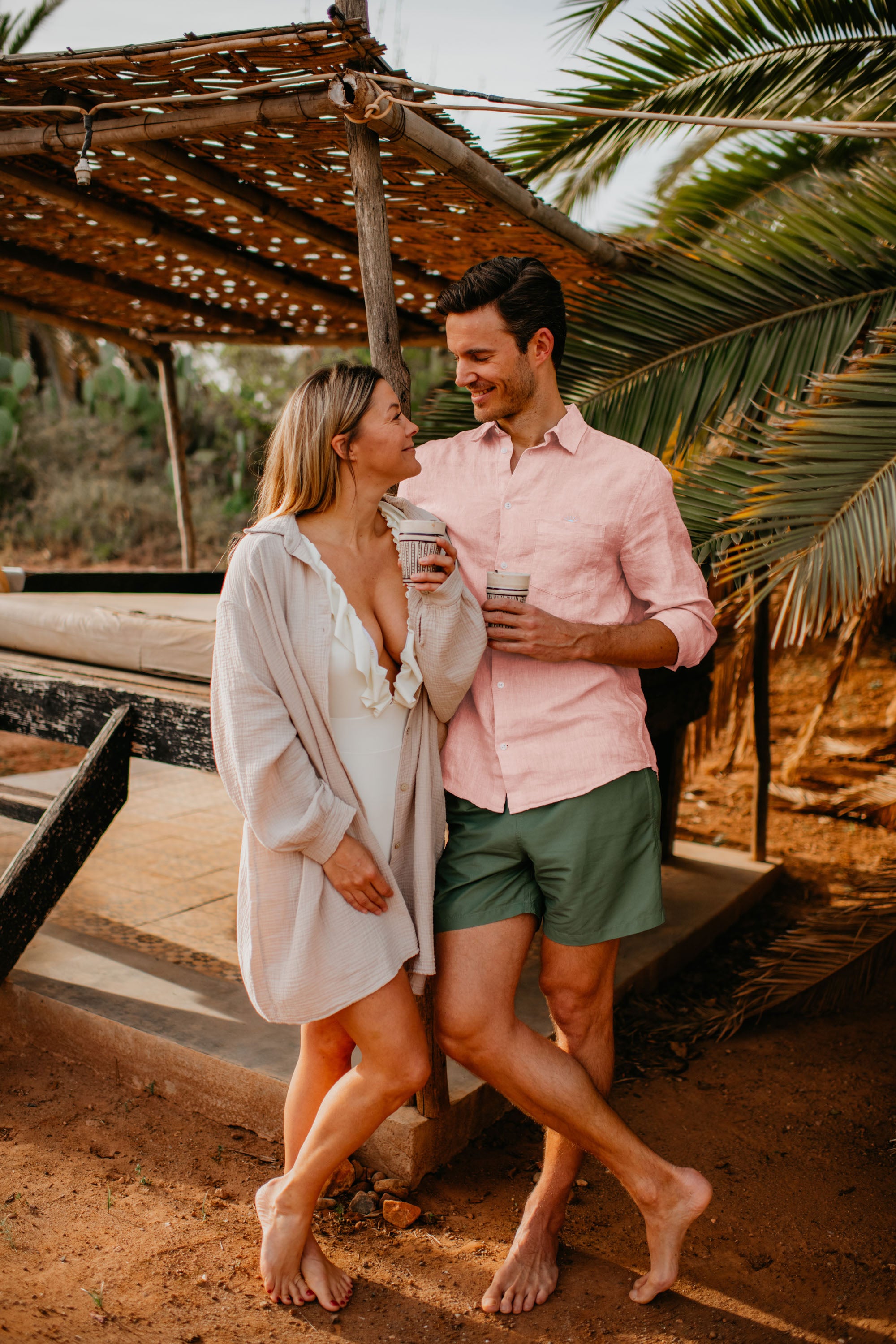 Ella and Rapha Sunrise camicia uomo rosa in lino
